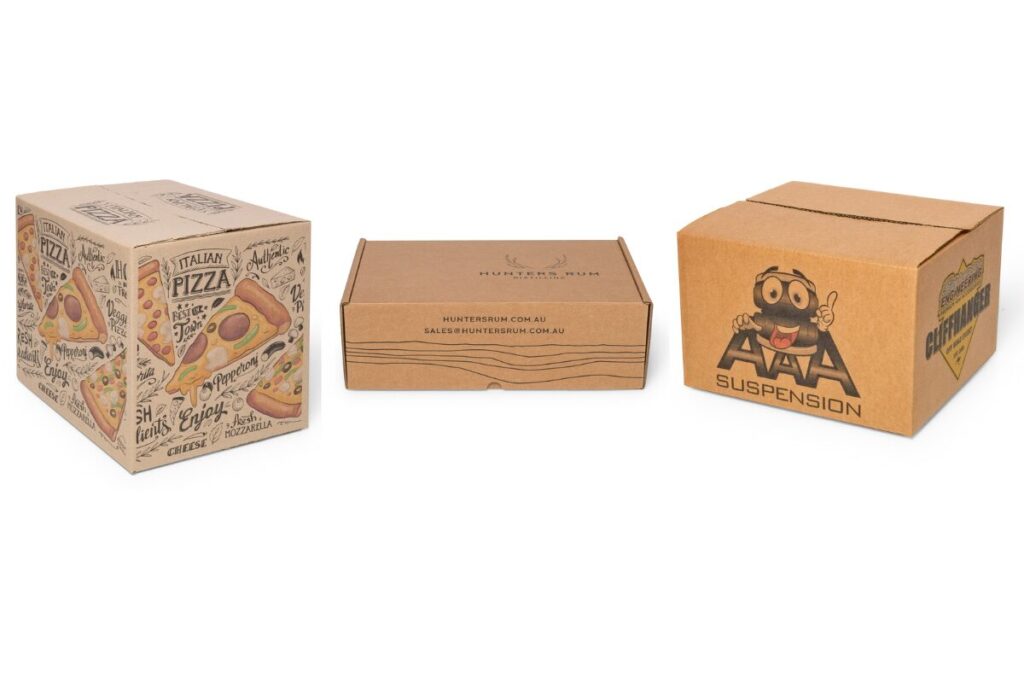 examples of colour printing on brown cardboard boxes